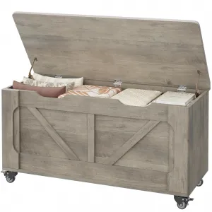 Storage Chest, Storage Trunk With 4 Wheels, 39.4'' Wooden Storage Bench With 2 Safety Hinges, Blanket Chest, Entryway Bench With Storage, Supports 350 Lbs, for Living Room
