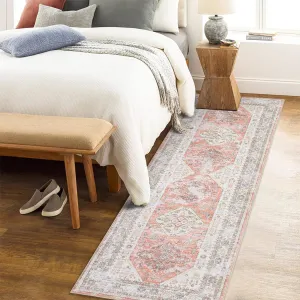 Vintage Runner Rug 2x6 Washable Rug Ultra-Thin Stain Resistant Area Rug Non Slip Hallway Rug Distressed Rug Low Pile Throw Rug for Kitchen Bedroom, Light Orange