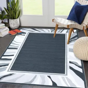 Modern Grey 8x10 Living Room Rug Modern Washable Rug Bordered Bedroom Rug Low Pile Non-Slip Floor Cover Indoor Non-Shedding Foldable Throw Carpet for Dining Room Home Office Playroom Nursery