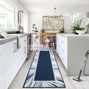 Modern Blue 2x6 Runner Washable Rug Area Rug Entryway Runners Low Pile Non Slip Backing Hallway Runner Rug Indoor Non-Shedding Floor Carpet for Kitchen Laundry Living Room Bedside