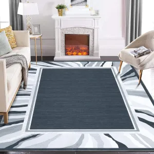 Modern Grey 9x12 Area Rug Large Washable Rug Bordered Area Rug for Living Room Contemporary Bedroom Rug Low Pile Anti-Slip Backing Indoor Carpet Aesthetic Foldable Rug for Dining Office