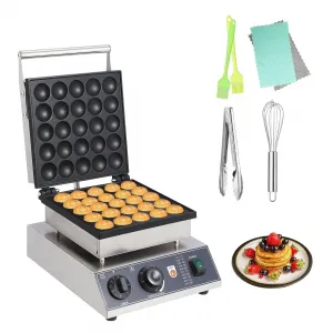 25Pcs Mini Dutch Pancakes Maker, Commercial Electric Nonstick Pancake Maker Machine with 1.8" Round Pan & 50-300℃ Temperature Timer Control, Muffin Poffertjes Pan Machine for Kitchen Restaurant Snack