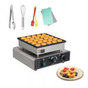 Mini Dutch Pancakes Maker Machine, 25Pcs Commercial Electric Waffle Machine Non-stick Electric Muffin Maker 1.8" Diameter Mini Pancakes Maker with 50-300℃ Separate Control for Home Kitchen