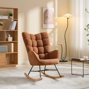 TeddyVelvet Rocking Armchair, Rocking Teddychair with Bigger Backrest & Pocket, Upholstered Accent Armchair, Modern Glider Rocker Chair for Living Room Bedroom Balcony