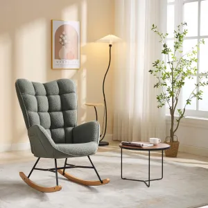 TeddyVelvet Rocking Armchair, Rocking Teddychair with Bigger Backrest & Pocket, Upholstered Accent Armchair, Modern Glider Rocker Chair for Living Room Bedroom Balcony