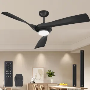 52" Black Ceiling Fan With Lights Remote Control 3CCT Dimmable 7 Speeds Reversible Noiseless Modern Dc Motor Ceiling Fan for Kitchen, Living Room, Farmhouse, Patios, Outdoor Indoor