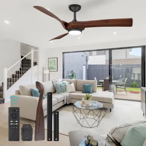Ceiling Fans with Lights, 52 Inch 6 Speeds Ceiling Fan with 2 Downrods Remote Control Led Dimmable Dc Reversible Modern Noiseless Ceiling Fan for Indoor/Outdoor Use