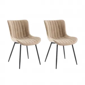 Upholstered Dining Chairs Set of 2, Mid Century Modern Armless Kitchen Chair with Faux Leather & Back & Metal Legs, for Dining Room, Bedroom, Reception Waiting Room