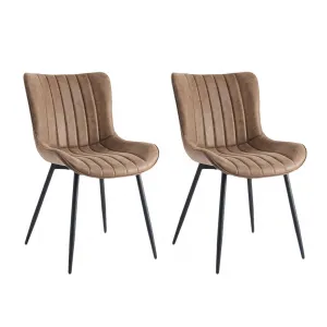 Upholstered Dining Chairs Set of 2, Mid Century Modern Armless Kitchen Chair with Faux Leather & Back & Metal Legs, for Dining Room, Bedroom, Reception Waiting Room