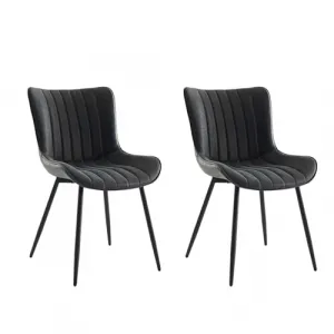 Upholstered Dining Chairs Set of 2, Mid Century Modern Armless Kitchen Chair with Faux Leather & Back & Metal Legs, for Dining Room, Bedroom, Reception Waiting Room