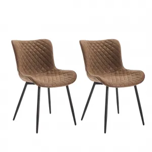 Upholstered Dining Chairs Set of 2, Mid Century Modern Armless Kitchen Chair with Faux Leather & Back & Metal Legs, for Dining Room, Bedroom, Reception Waiting Room