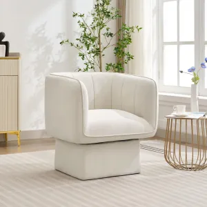Swivel Barrel Accent Chair, Mid Century 360° Comfy Round Accent Sofa for Bedroom, Modern Accent Armchair Reading Chair for Living Room Waiting Room,Office Accent Chair with Arms,Cream