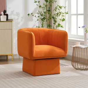 Swivel Barrel Accent Chair, Mid Century 360° Comfy Round Accent Sofa for Bedroom, Modern Accent Armchair Reading Chair for Living Room Waiting Room,Office Accent Chair with Arms,Orange