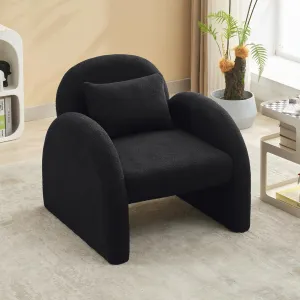 Sherpa Accent Chair,Teddy Upholstered Arm Single Sofa,Modern Fluffy Reading Chair for Living Room, Bedrooms, Corner,Mid Century Accent Armchair Velvet Black Accent Chair for Office Study