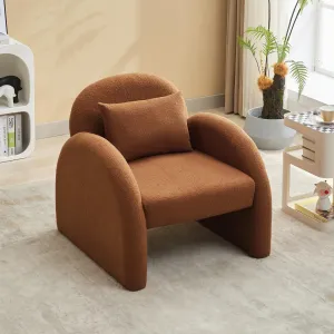 Sherpa Accent Chair,Teddy Upholstered Arm Single Sofa,Modern Fluffy Reading Chair for Living Room, Bedrooms, Corner,Mid Century Accent Armchair Velvet Brown Accent Chair for Office Study