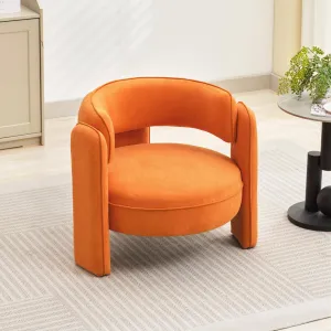Orange Mid Century Modern Accent Chair with Velvet Fabric,Barrel Armchair for Living Room,Comfy Upholstered Accent Sofa Chair with Armrest,Orange Boucle Chair for Bedroom Apartment Office Study
