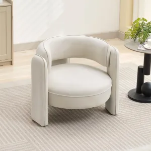 Beige Mid Century Modern Accent Chair with Velvet Fabric,Barrel Armchair for Living Room,Comfy Upholstered Accent Sofa Chair with Armrest, Beige Boucle Chair for Bedroom Apartment Office Study