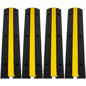 4-Pack 1-Channel Heavy Duty Rubber Cable Protector Ramp | 22046 Lbs Load Capacity | Outdoor Driveway Wire Hose Cover for Asphalt/Concrete/Gravel | Vehicle & Pedestrian Safety Solution