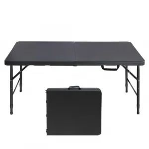 Folding Table 4 Foot Portable, Plastic Foldable Table Adjustable Height with Carrying Handle for Dining, Picnic, Party, Camping