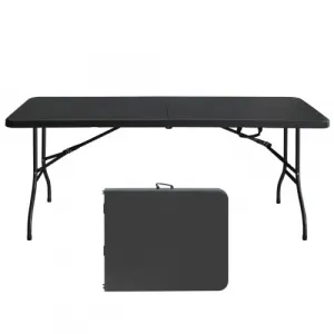 Folding Table 6 Foot Portable, Plastic Foldable Table with Carrying Handle for Dining, Picnic, Party, Camping