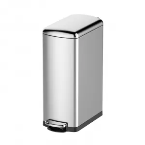 Slim Kitchen Trash Can, 7.92 Gallon Garbage Can for Narrow Spaces, Waste Bin with Soft-Close Lid and Inner Bucket, Stainless Steel, 30L