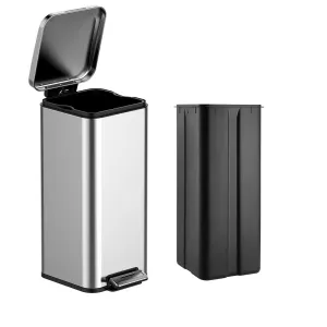 8 Gallon Step Trash Can, Square Fingerprint-Proof Garage Can with Soft-Close Lid for Kitchen, with Removable Inner Bucket, 30-Liter