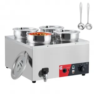 Commercial Soup Warmer 4X3.5QT - Stainless Steel Buffet Bain Marie, 86-185℉ Adjustable Temp, Anti-Dry Burn, Reset Button, 1200W Electric Food Warmer for Restaurant