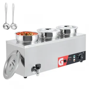 Commercial Soup Warmer 3X4.2QT - Stainless Steel Buffet Bain Marie, 86-185℉ Adjustable Temp, Anti-Dry Burn, Reset Button, 1200W Electric Food Warmer for Restaurant