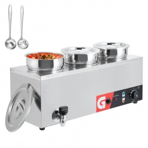 Commercial Soup Warmer 3X7.4QT - Stainless Steel Buffet Bain Marie, 86-185℉ Adjustable Temp, Anti-Dry Burn, Reset Button, 1200W Electric Food Warmer for Restaurant