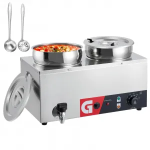 Commercial Soup Warmer 2X7.4QT - Stainless Steel Buffet Bain Marie, 86-185℉ Adjustable Temp, Anti-Dry Burn, Reset Button, 1200W Electric Food Warmer for Restaurant