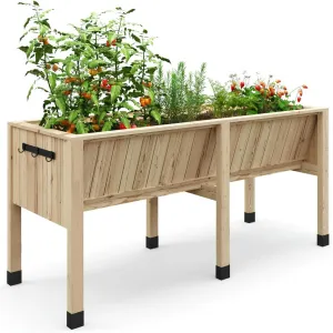 46x24x31 in Wooden Raised Garden Bed with Legs & Hooks,13.7 in Planter Box, Non-Woven Liner, Outdoor Vegetable, Herb & Flower Planter