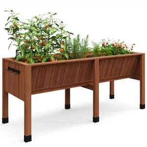 Raised Garden Bed 72"x26"x31" Tall 13.7"Deep Cedar Wood Ergonomic Height & Enhanced Depth Sturdy Legs & Hooks Acorn Brown Outdoor Gardening