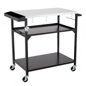 Outdoor Grill Table Cart Stainless Steel 4 Wheels Brakes Movable Prep Table Side Storage Rack Handle BBQ