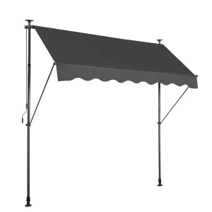 Manual Retractable Awning for Patio + Waterproof UV Protection + Adjustable Height + Polyester Fabric + No-Screw Installation + Aluminum Alloy Frame + Suitable for Backyards, Gardens, Balconies