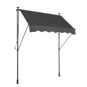Manual Retractable Patio Awning + Waterproof UV Protection + Height Adjustable + Polyester Fabric + Drill-Free Installation + Aluminum Alloy Frame + Suitable for Backyards, Gardens, Balconies