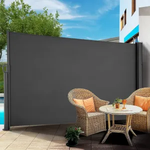 Retractable Outdoor Privacy Screen 118"x63" Waterproof UV-Resistant Sun Shade, Aluminum Frame, Easy Install, Grey