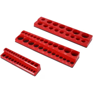 3 Pieces Magnetic Socket Holder Set 1/2-inch 3/8-inch 1/4-inch Drive Socket Trays SAE Red Professional Tools Organizer