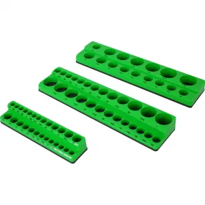 3 Pieces Socket Holder Set Magnetic Socket Organizer SAE Green 1/2-inch 3/8-inch 1/4-inch Drive Professional Tools