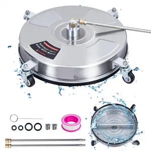 18" Pressure Washer Surface Cleaner, Stainless Steel Power Washer Surface Cleaner with 4 Wheels, 2 Extension Wand, 1/4" Quick Plug, 2 Nozzles for Driveway Sidewalk Patio, 4000 PSI