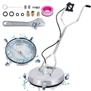 24" Heavy-Duty Pressure Washer Surface Cleaner with Dual Handle 4 Wheels, 3/8" Connector & 2 Nozzles for Driveway Deck Patio Sidewalk Cleaning