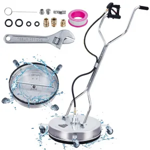 20" Stainless Steel Pressure Washer Surface Cleaner 4000 PSI with Dual Handle 4 Wheels, 3/8" Connector & 2 Nozzles for Driveway Deck Patio Sidewalk