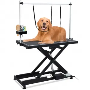 50" Professional Dog Grooming Table,Heavy Duty X-Type Electric Lift Large Pet Grooming Table w/Aluminum Dog Grooming Arm,Anti Slip Tabletop,Tool Organizer/Dog Grooming Station(Black, 50")