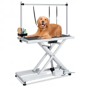 50" Professional Dog Grooming Table,Heavy Duty X-Type Electric Lift Large Pet Grooming Table w/Aluminum Dog Grooming Arm,Anti Slip Tabletop,Tool Organizer/Dog Grooming Station,Black