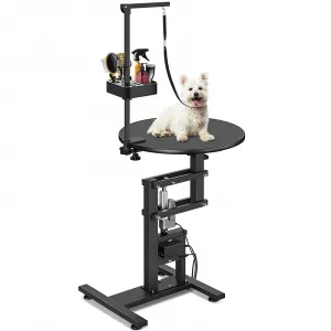 24" Electric Dog Grooming Table, Adjustable Overhead Arm Dog Grooming Table, Rotating Desktop Pet Grooming Table, Suitable for Household Dogs, Non-Slip Table, Black