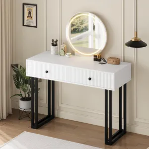 Vanity Desk with Mirror and Lights, Makeup Vanity with 2 Drawers, Large 40” Vanity Table for Bedroom Living Room, White
