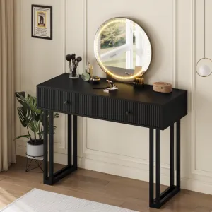 Vanity Desk with Mirror and Lights, Small Makeup Vanity with 2 Drawers, Modern Vanity Organizer with 3 Color Lights＆Adjustable Brightness, Dressing Table for Bedroom, Black