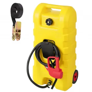 Fuel Caddy, 15 Gallon Portable Gasoline Tank Container With Le Fluid Delivery Siphon Pump and 10ft Delivery Hose, Diesel Storage Tank On Wheels for Cars, Lawnmowers, Atvs, and Boats, Yellow