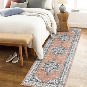 Boho Runner Rug Washable 2x6 Long Rug Runner for Bedroom Bedside Non Slip Vintage Rugs for Hallways Entryway Kitchen Bathroom Home Decor, Orange