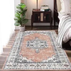 5x7 Area Rugs Boho Rug Washable Large Rugs for Living Room Non Slip Vintage Carpet Rug for Bedroom Bedside Dining Room Nursery Decor, Orange