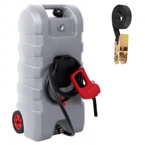 Fuel Caddy, 15 Gallon Portable Gas Fuel Tank Container with LE Fluid Transfer Siphon Pump and 10ft. Delivery Hose, Diesel Storage Can On-Wheels for Cars, Lawn Mowers, ATVs, Boats, Gray